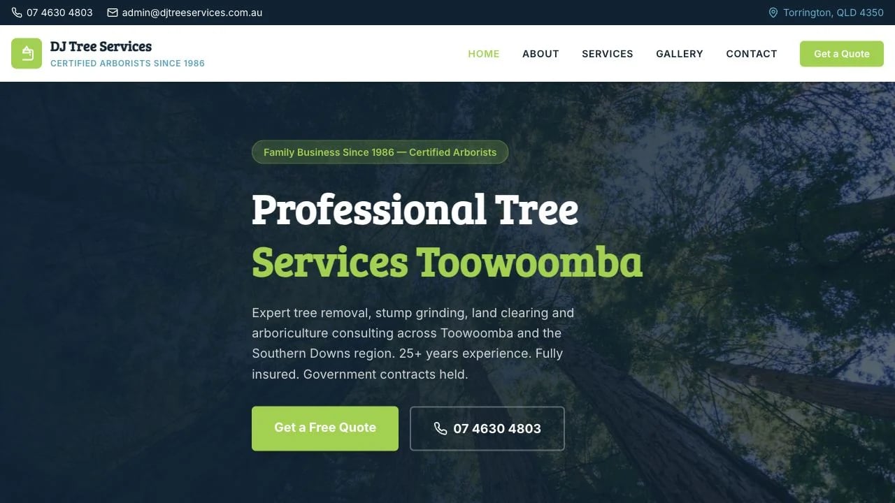 DJ Tree Services website redesign concept