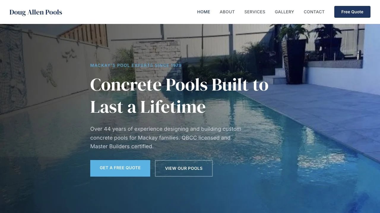 Doug Allen Pools website redesign concept