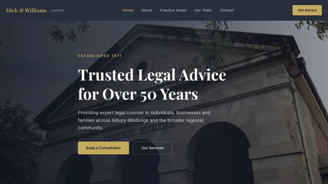 Dick & Williams Lawyers website redesign concept
