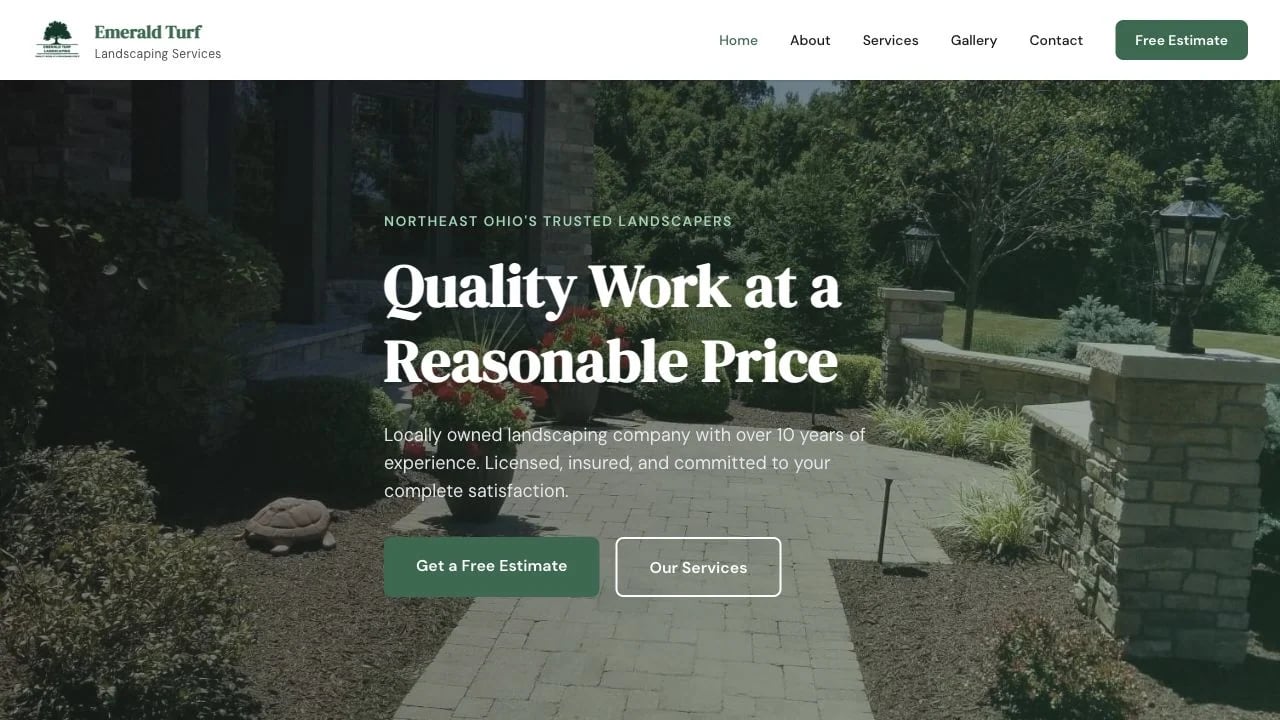 Emerald Turf Landscaping website redesign concept