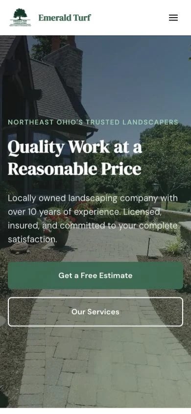 Emerald Turf Landscaping concept at mobile width