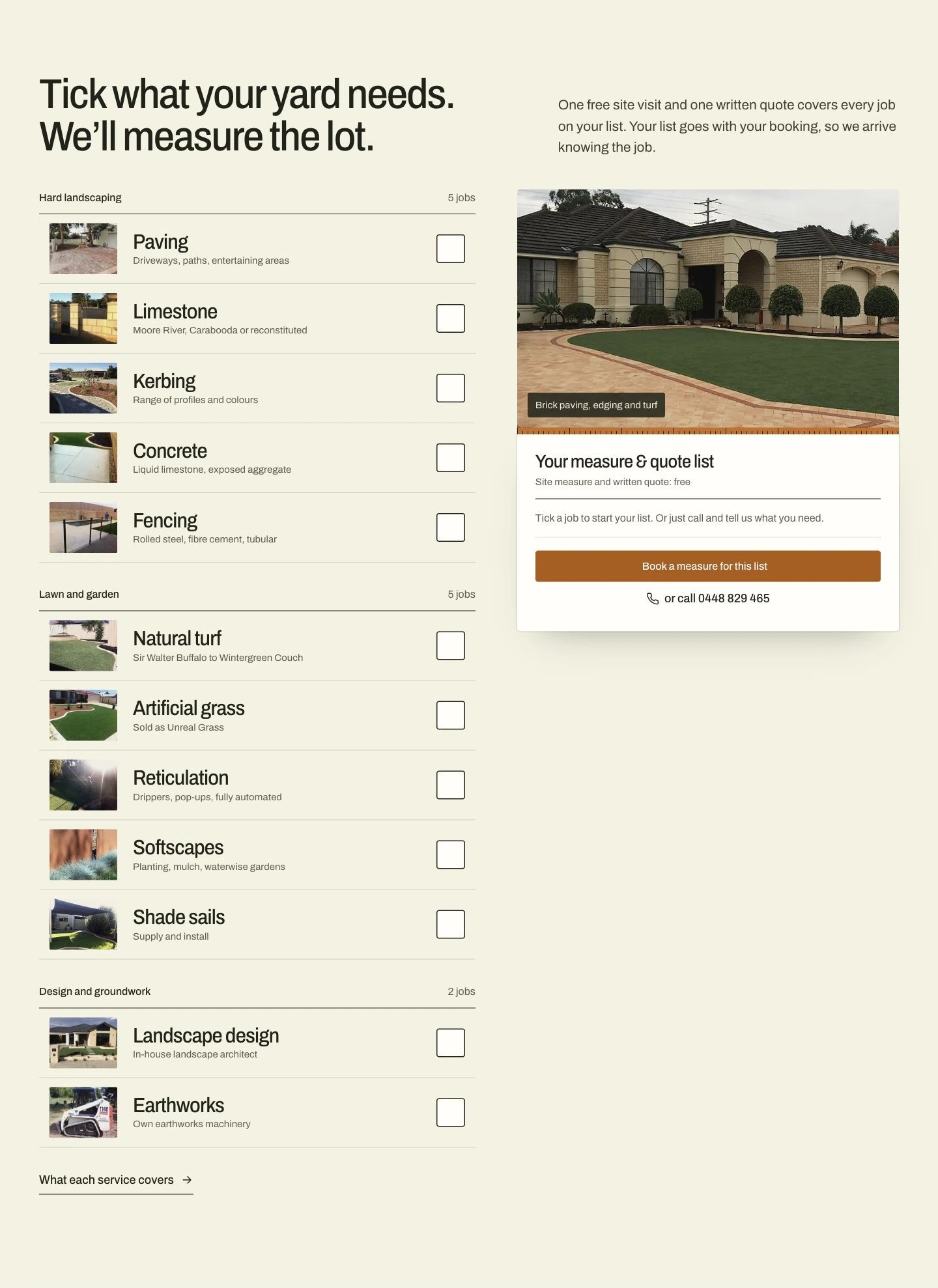 Landscaping service checklist and the selected-work enquiry summary