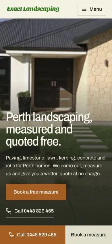 Exact Landscaping concept at mobile width