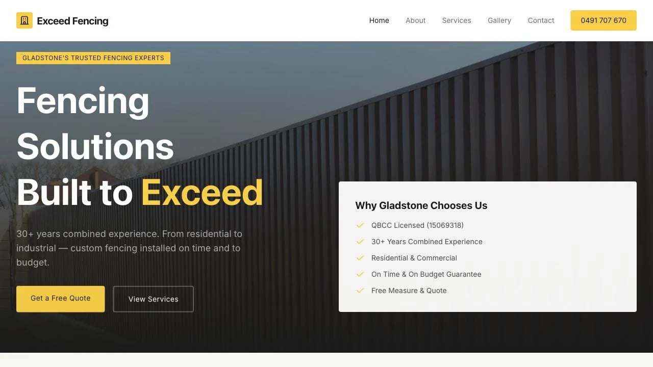 Exceed Fencing website redesign concept