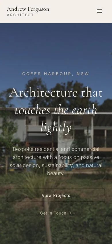 Andrew Ferguson Architect concept at mobile width