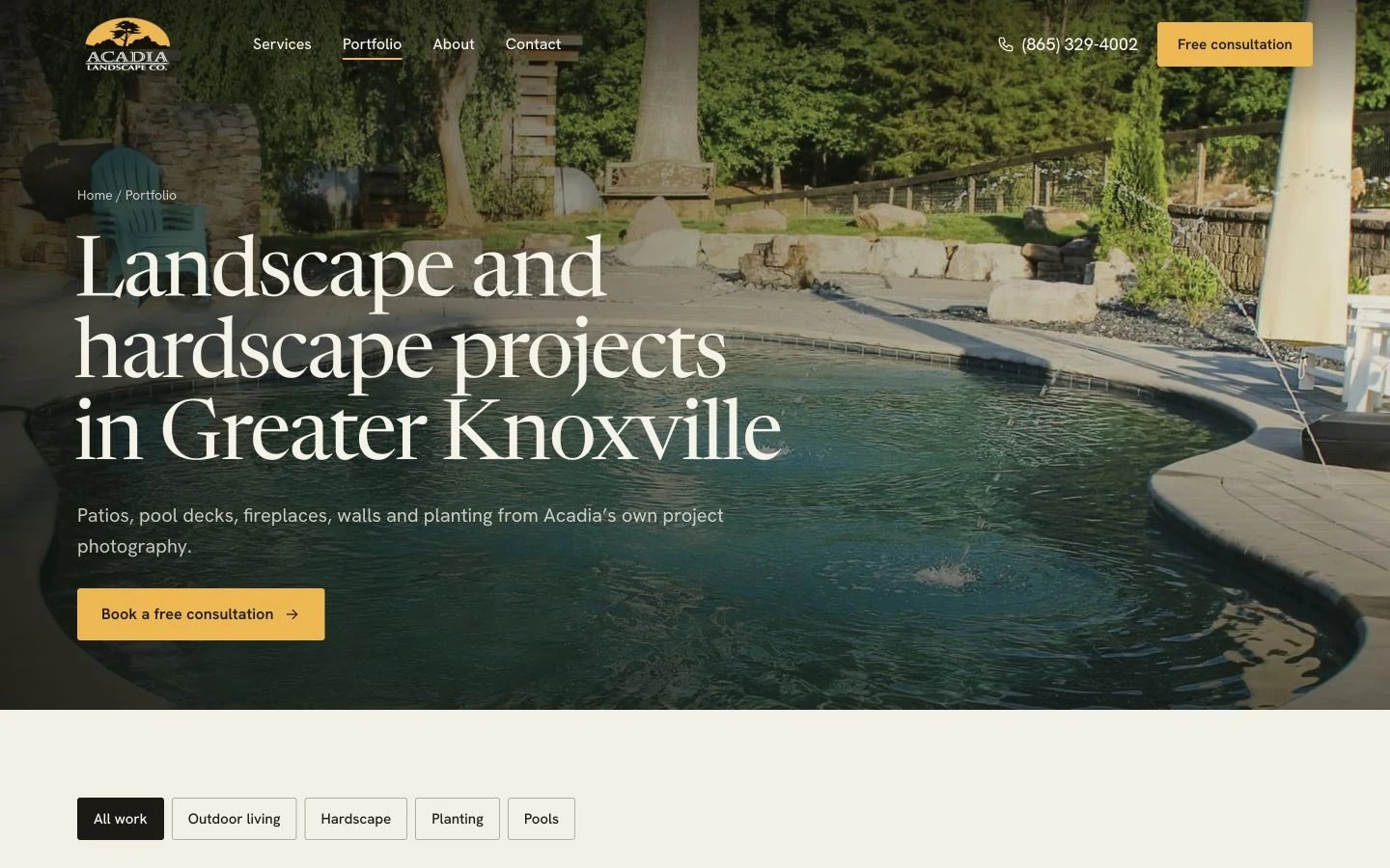 Acadia Landscape Company: Portfolio desktop layout