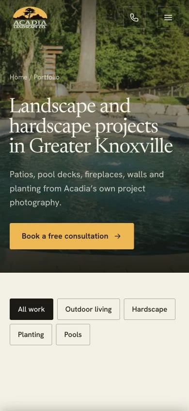 Acadia Landscape Company: Portfolio mobile layout