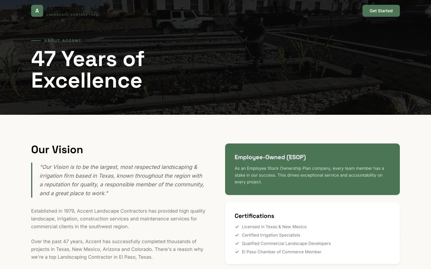 Accent Landscape Contractors: About design, showing “47 Years ofExcellence”