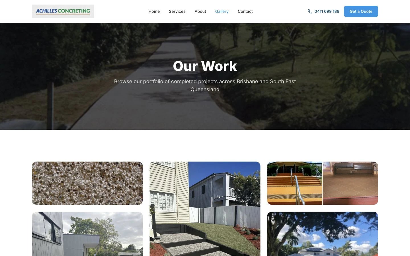 Achilles Concreting: Gallery desktop layout