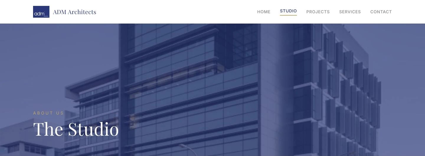 ADM Architects: About design, showing “The Studio”