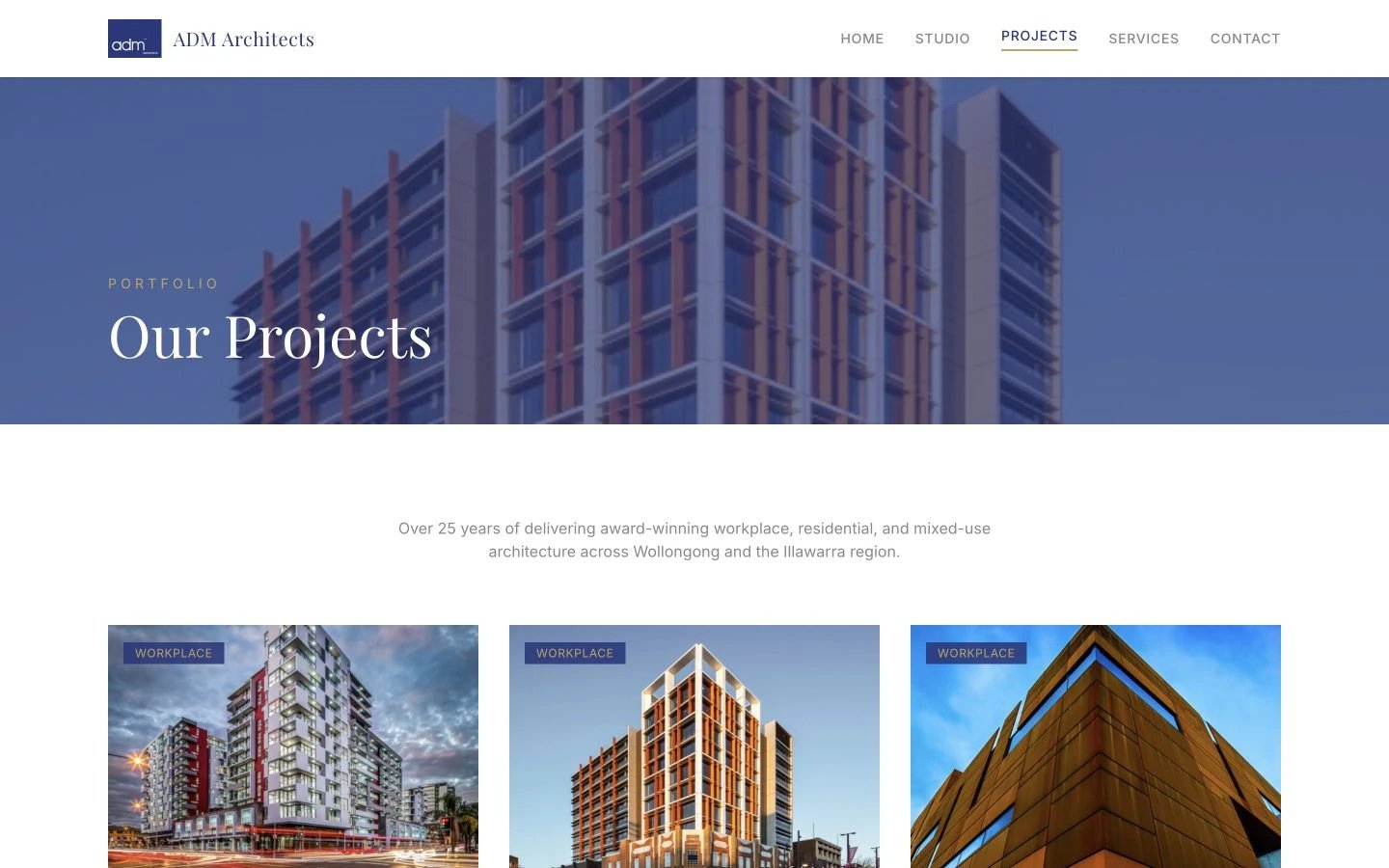 ADM Architects: Projects desktop layout
