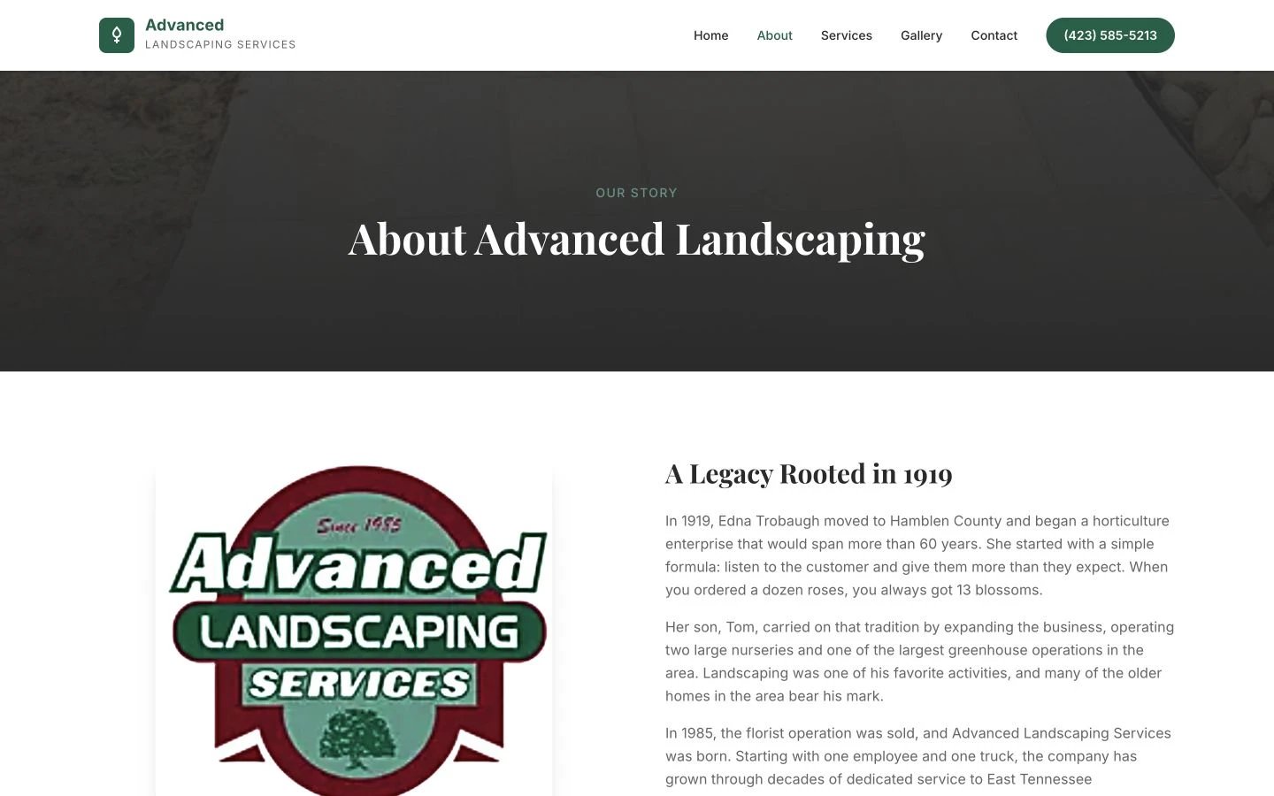 Advanced Landscaping Services: About design, showing “About Advanced Landscaping”