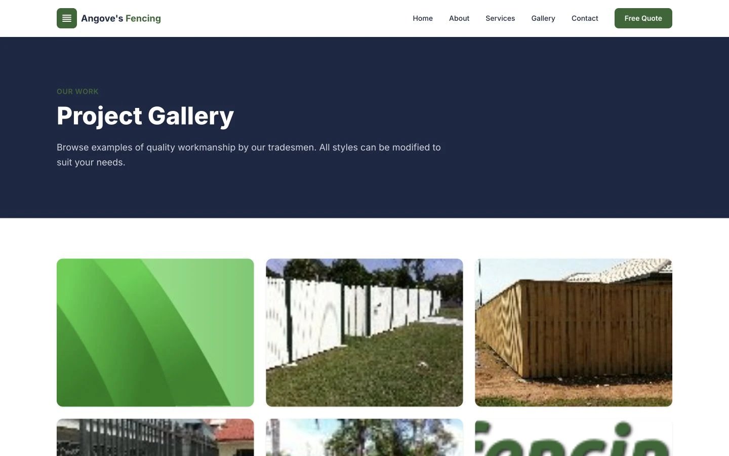Angove's Fencing: Gallery desktop layout