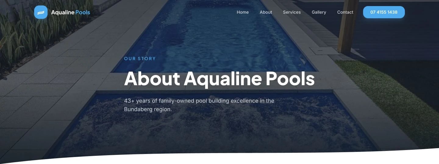 Aqualine Pools & Spas: About design, showing “About Aqualine Pools”