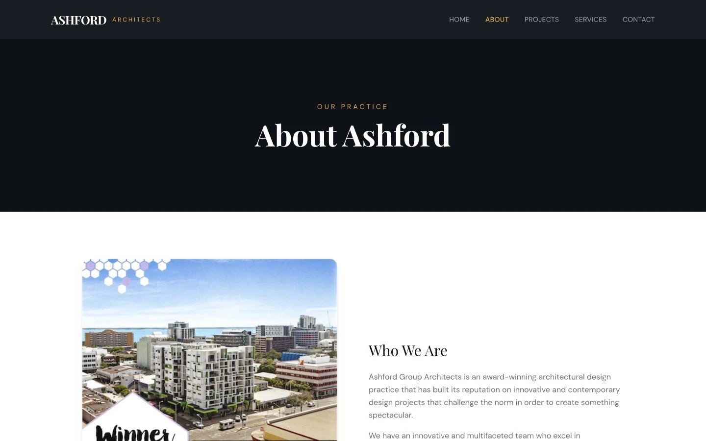 Ashford Architects: About design, showing “About Ashford”