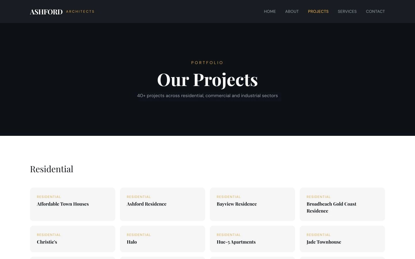 Ashford Architects: Projects desktop layout