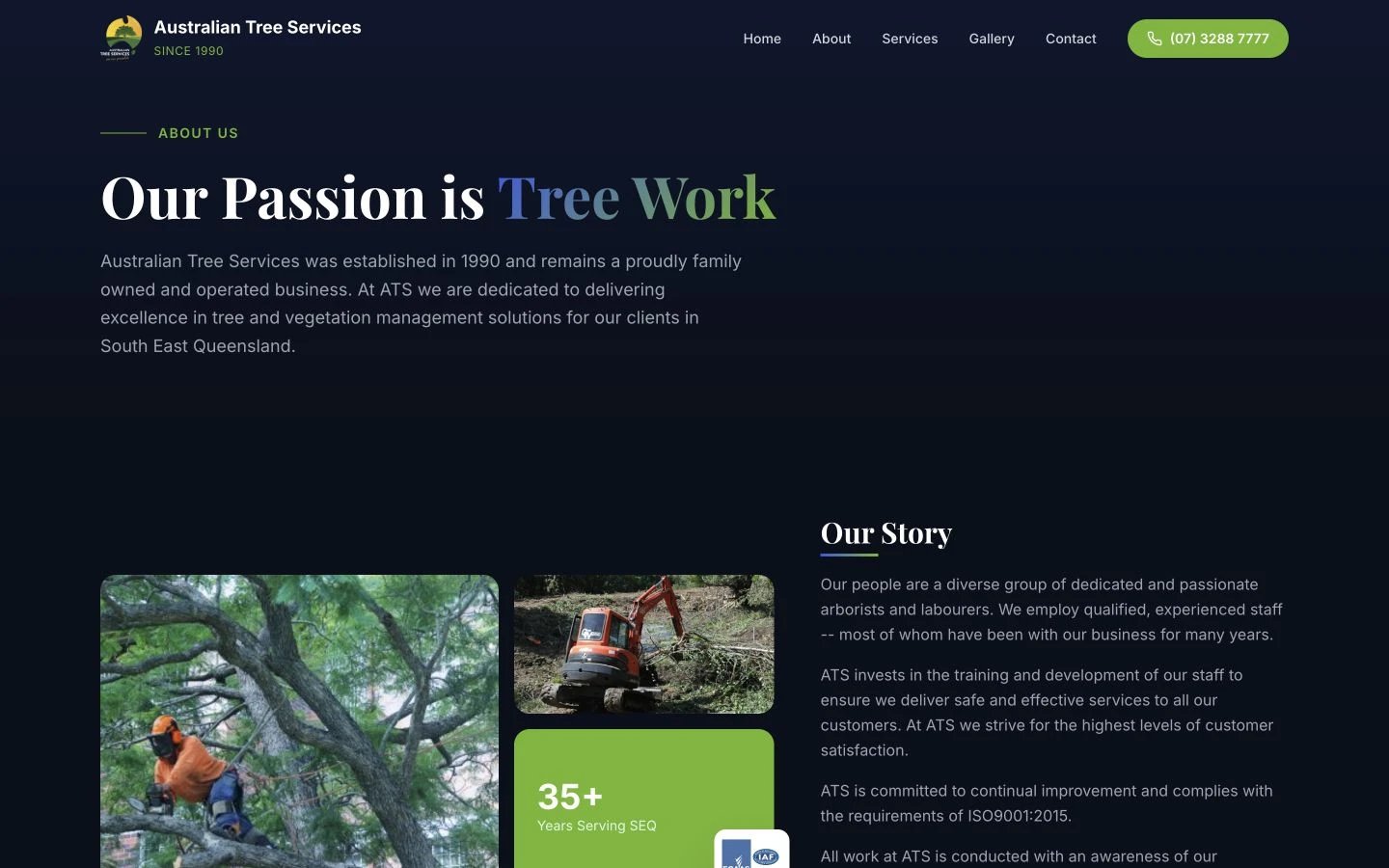 Australian Tree Services: About design, showing “Our Passion is Tree Work”