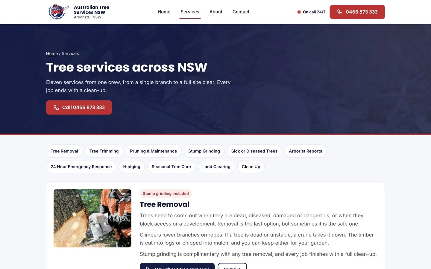 Australian Tree Services NSW: Services desktop layout