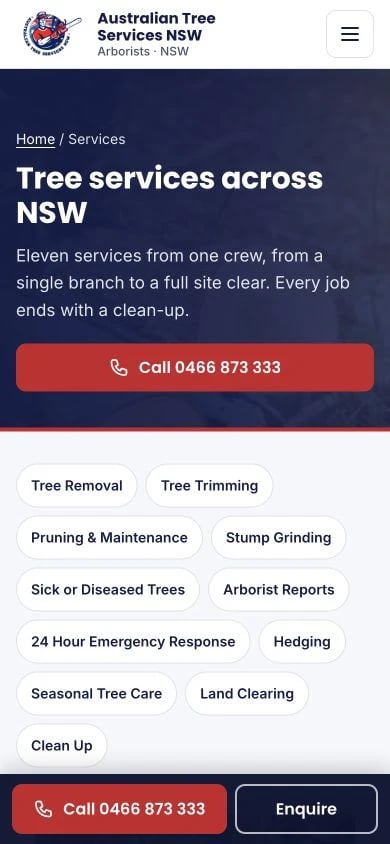 Australian Tree Services NSW: Services mobile layout