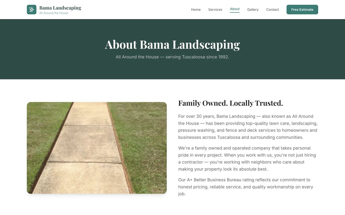 Bama Landscaping: About design, showing “About Bama Landscaping”