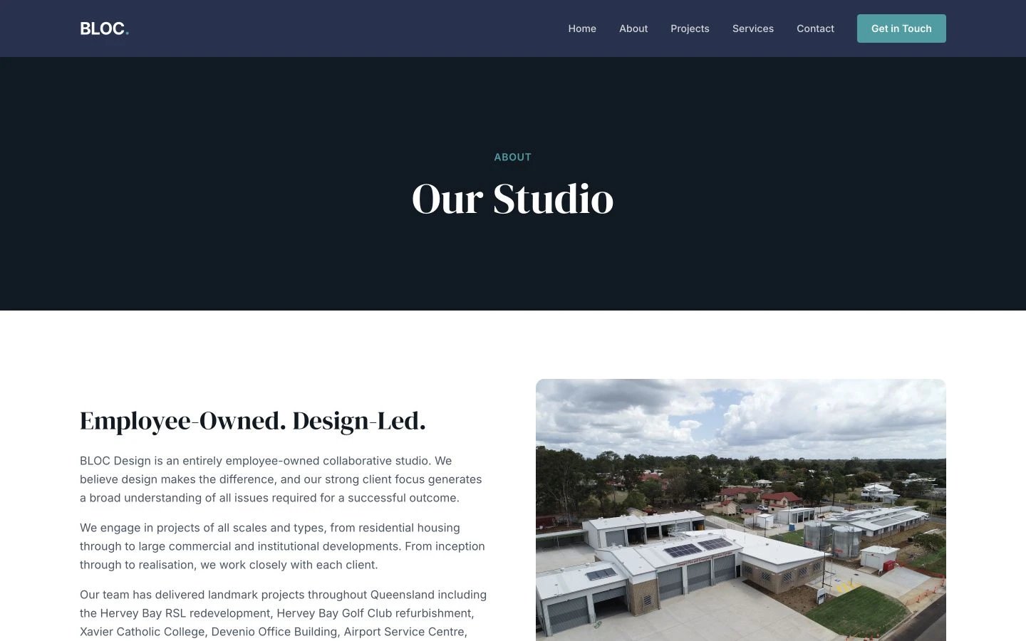 BLOC Design: About design, showing “Our Studio”