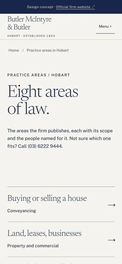 Butler McIntyre & Butler: Matters mobile layout