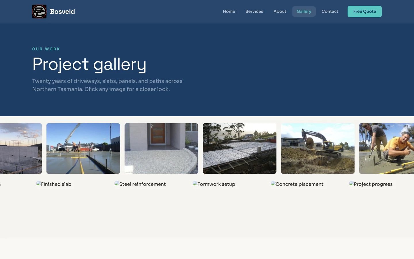 Bosveld Concreting: Gallery desktop layout