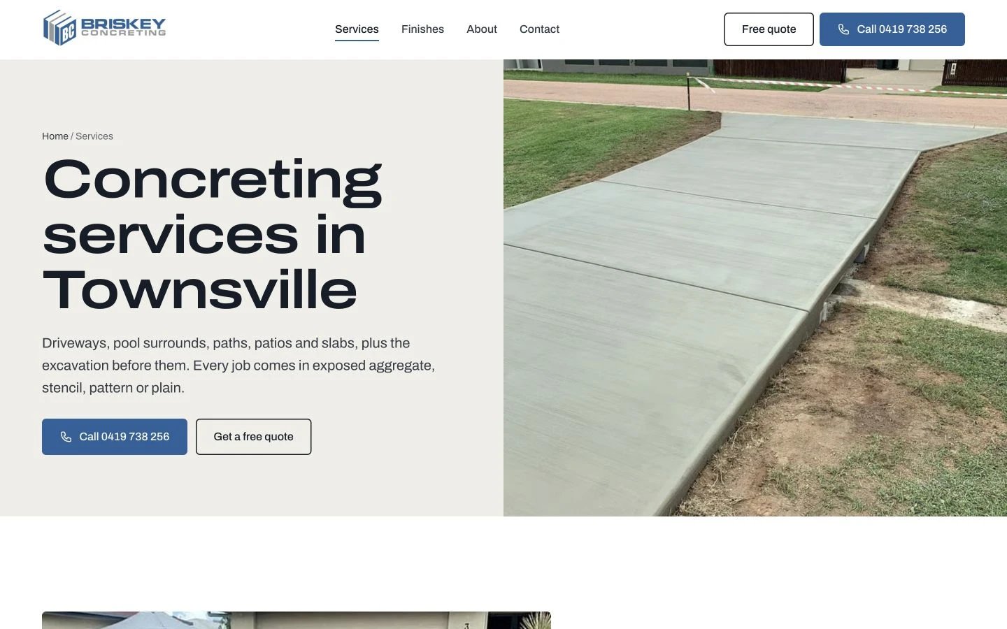 Briskey Concreting: Services desktop layout