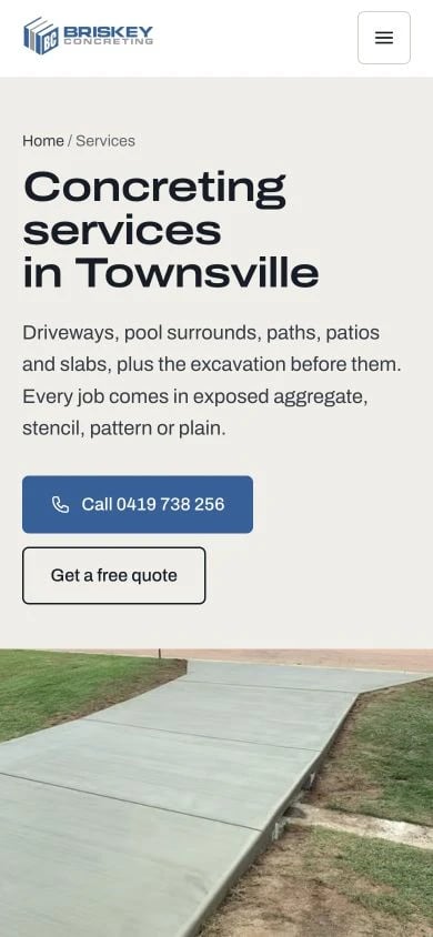Briskey Concreting: Services mobile layout