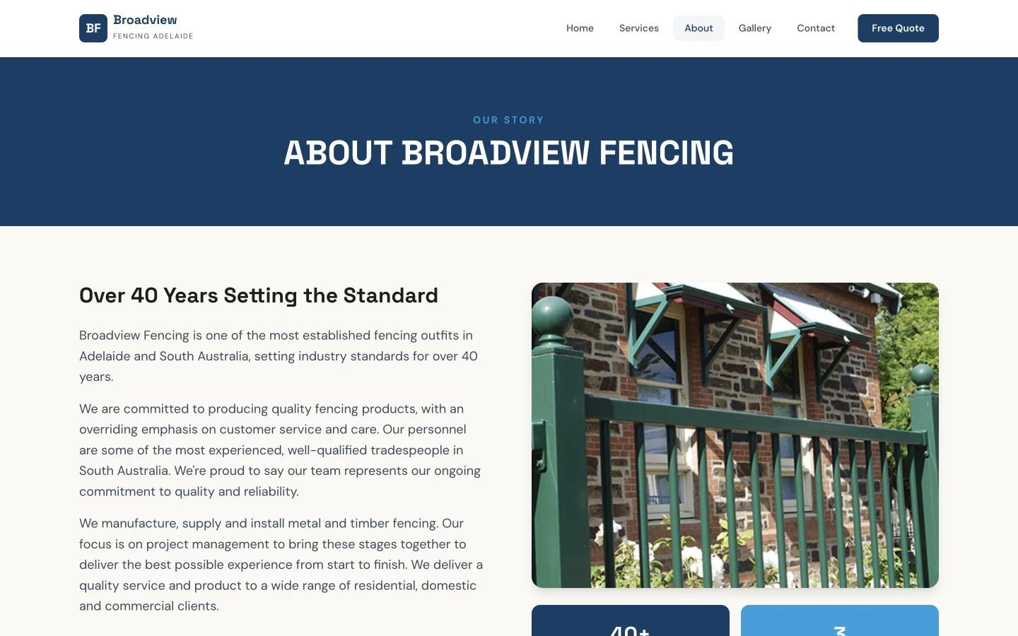 Broadview Fencing: About design, showing “ABOUT BROADVIEW FENCING”
