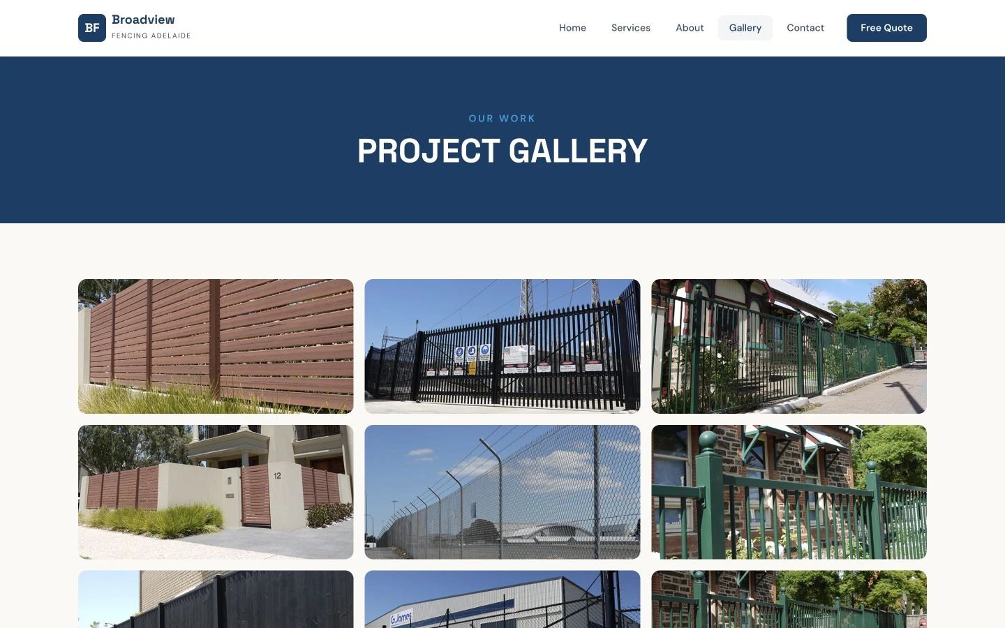 Broadview Fencing: Gallery desktop layout