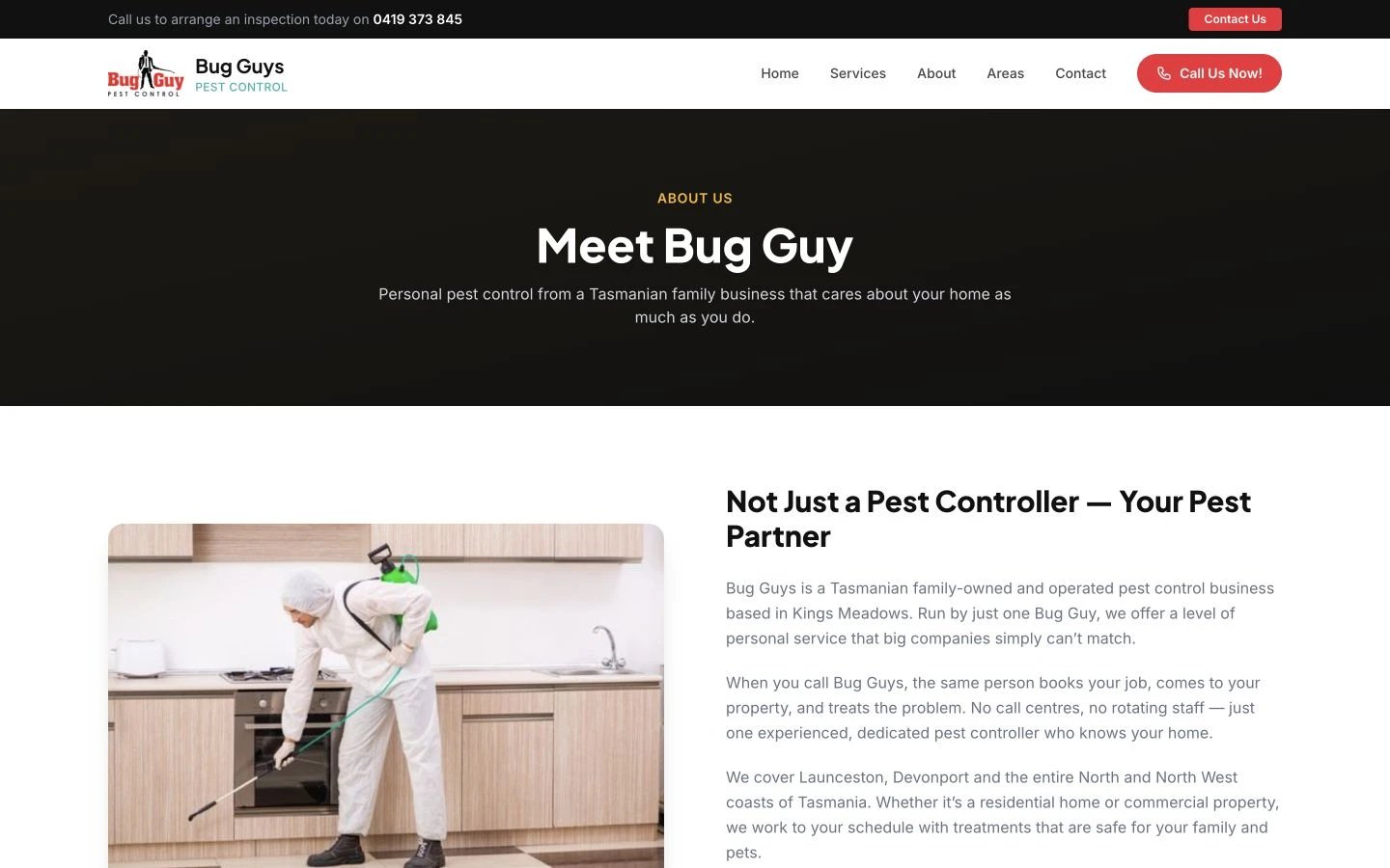Bug Guys: About design, showing “Meet Bug Guy”