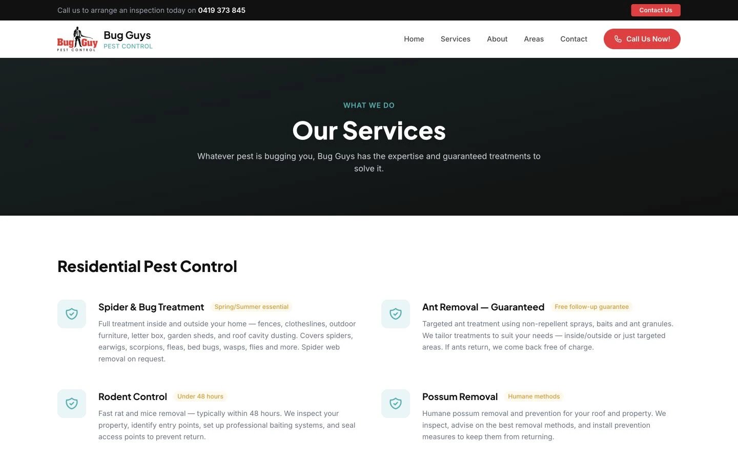 Bug Guys: Services desktop layout