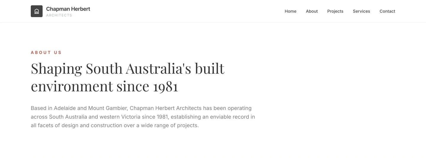 Chapman Herbert Architects: About design, showing “Shaping South Australia's built environment since 1981”