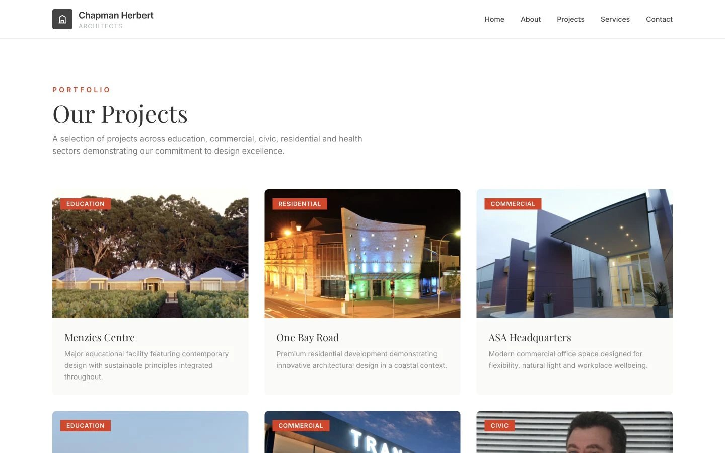 Chapman Herbert Architects: Projects desktop layout