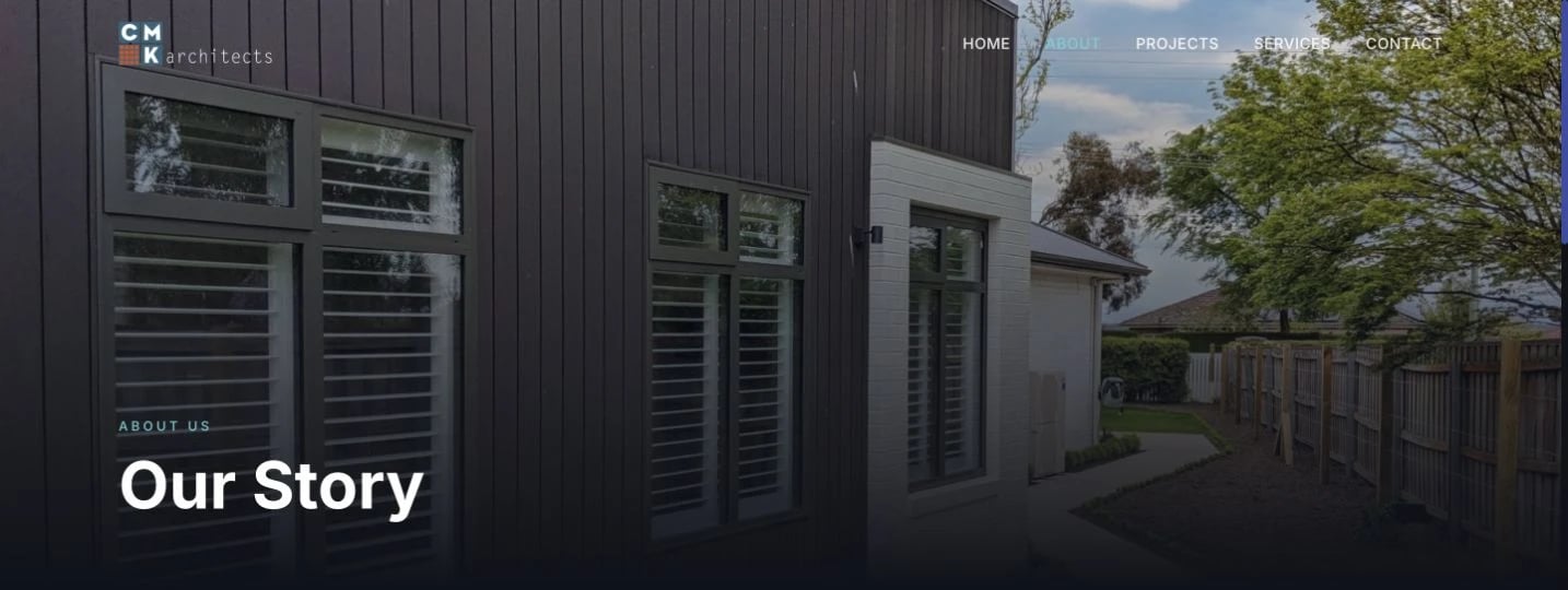 CMK Architects: About design, showing “Our Story”