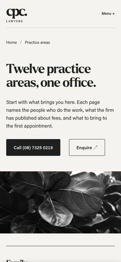 CPC Lawyers: Matters mobile layout
