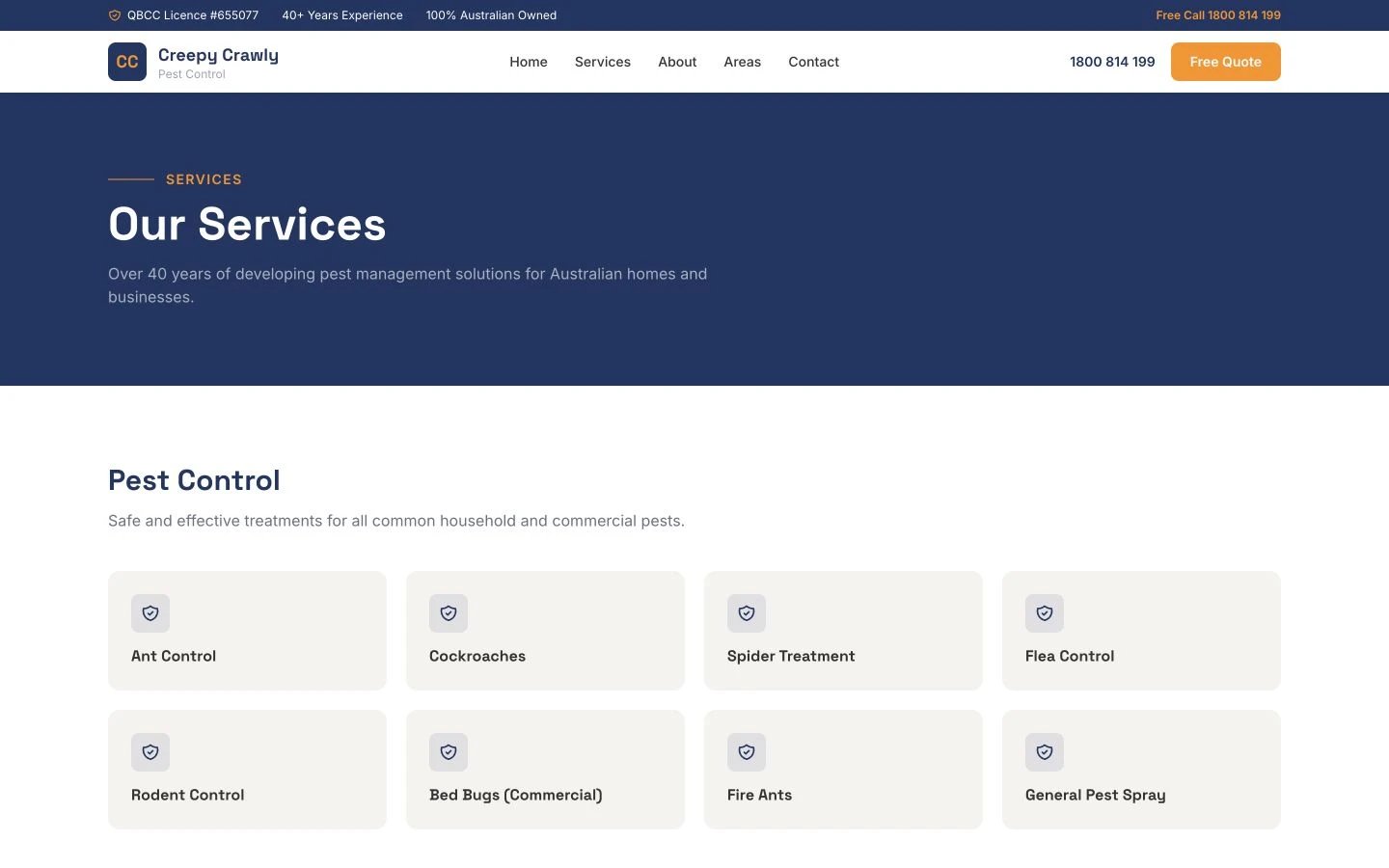 Creepy Crawly Pest Control: Services desktop layout