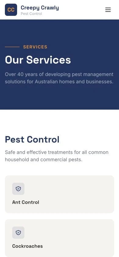Creepy Crawly Pest Control: Services mobile layout