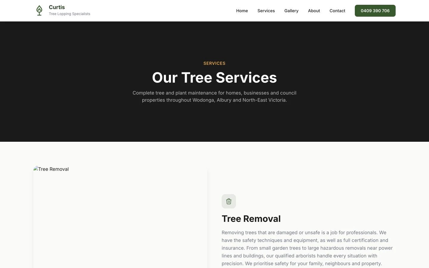 Curtis Tree Lopping Specialists: Services desktop layout