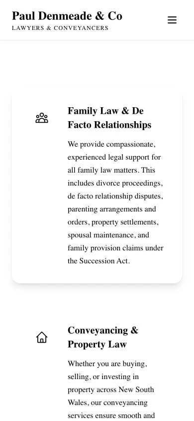 Paul Denmeade & Co: Practice Areas mobile layout