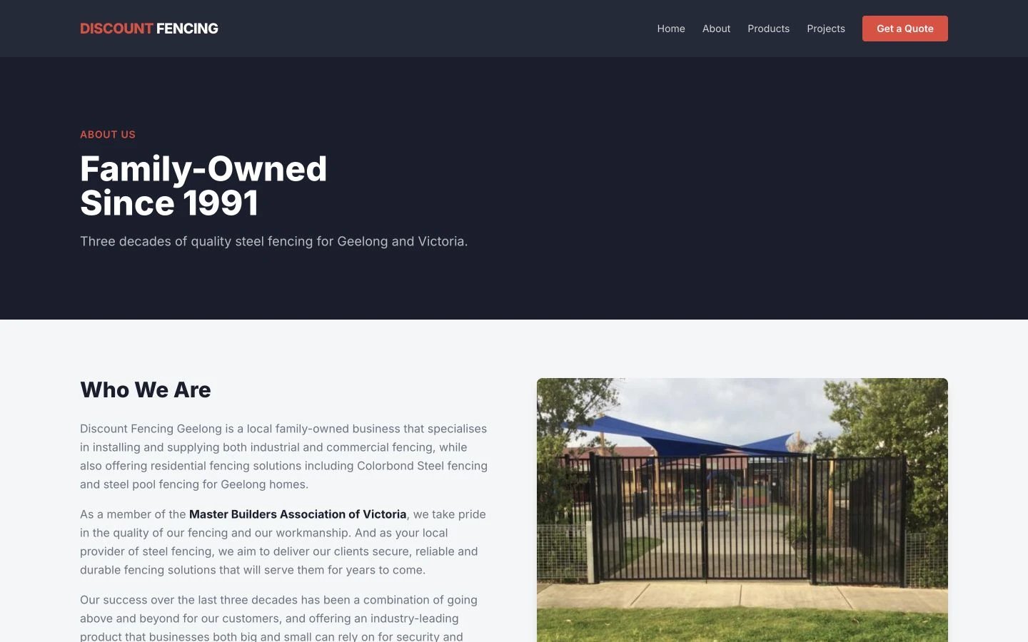 Discount Fencing Geelong: About design, showing “Family-OwnedSince 1991”