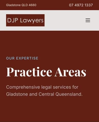 DJP Lawyers: Practice Areas mobile layout