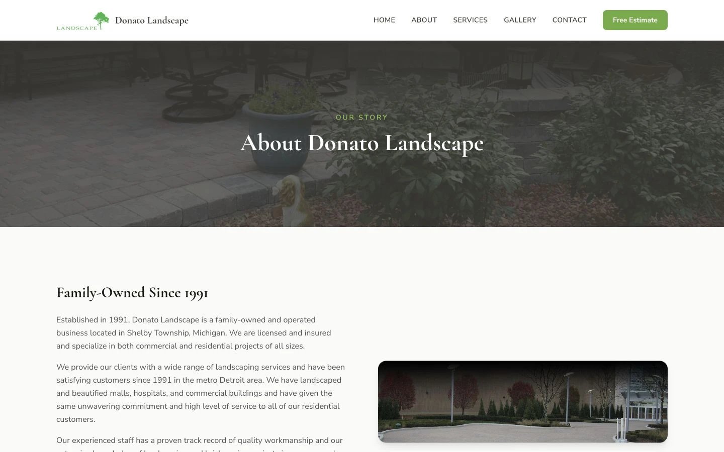 Donato Landscape: About design, showing “About Donato Landscape”