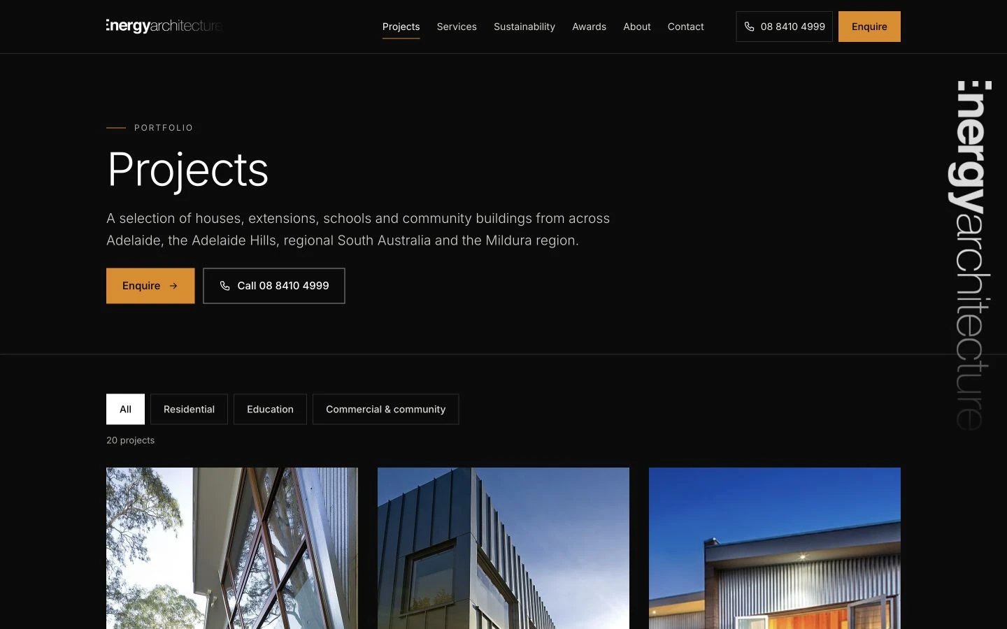 Energy Architecture: Projects desktop layout