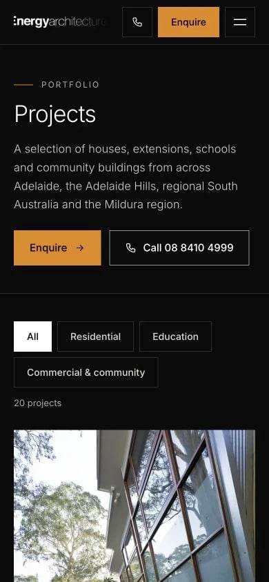 Energy Architecture: Projects mobile layout