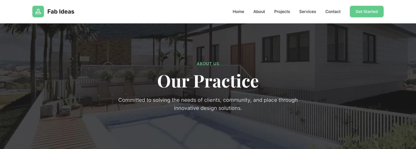 Fab Ideas: About design, showing “Our Practice”