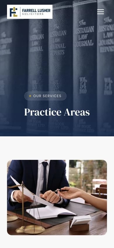 Farrell Lusher Solicitors: Practice Areas mobile layout