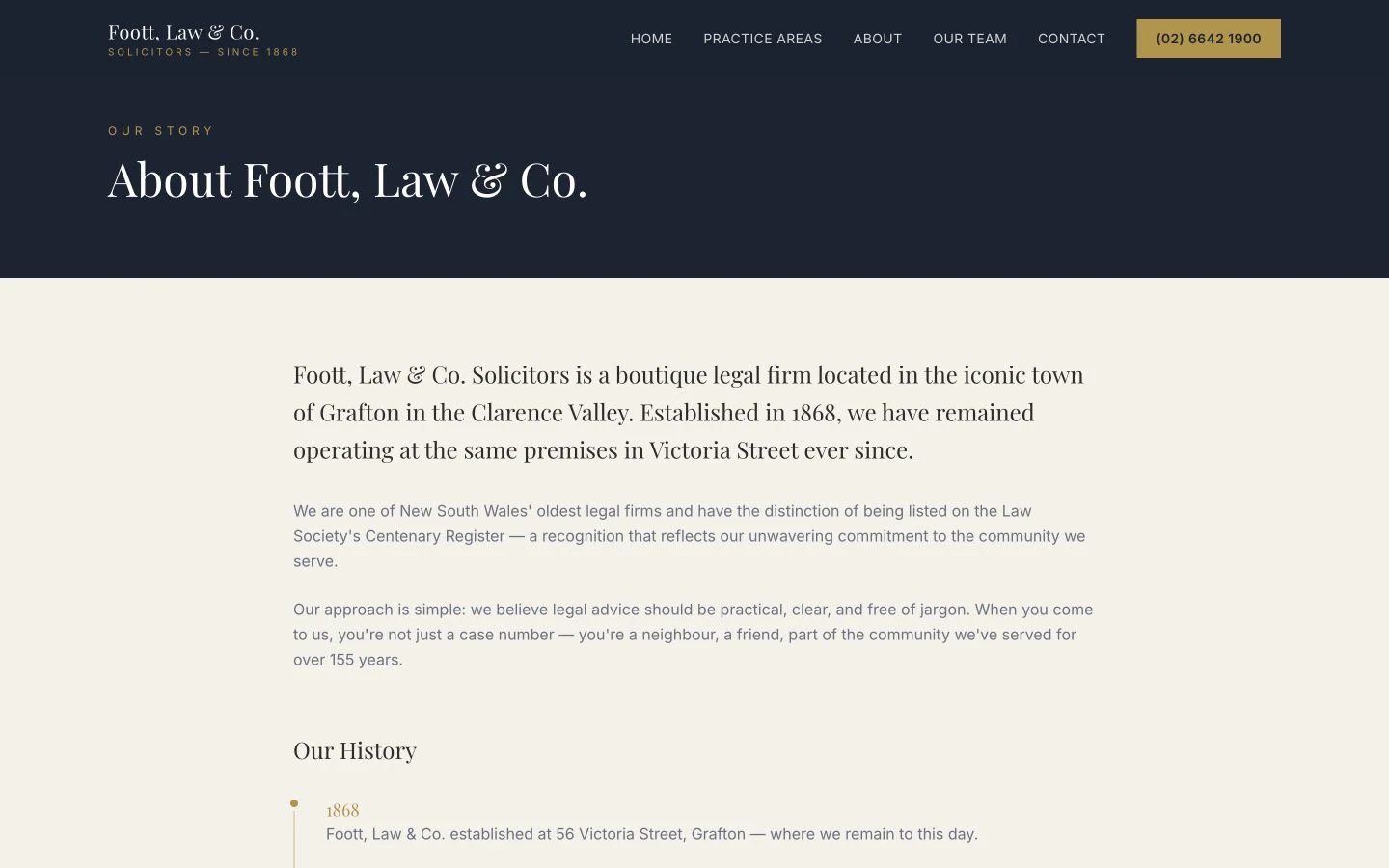 Foott, Law & Co.: About design, showing “About Foott, Law & Co.”