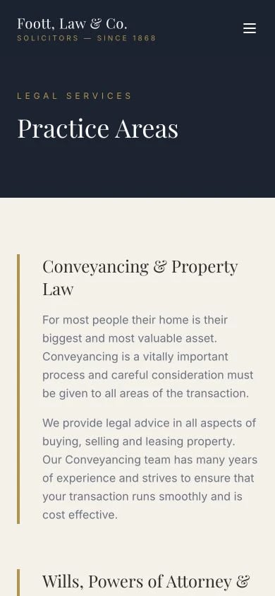 Foott, Law & Co.: Practice Areas mobile layout